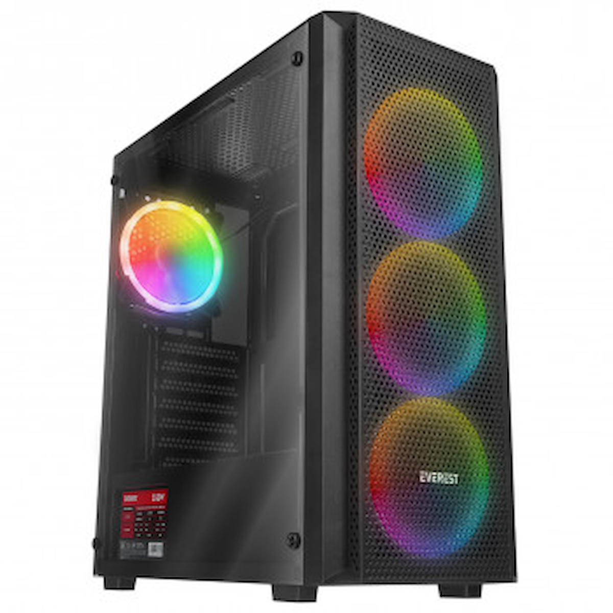 Everest Mega V2 RGB 4 Fanlı Siyah Dikey Kullanım ATX Bilgisayar Kasası