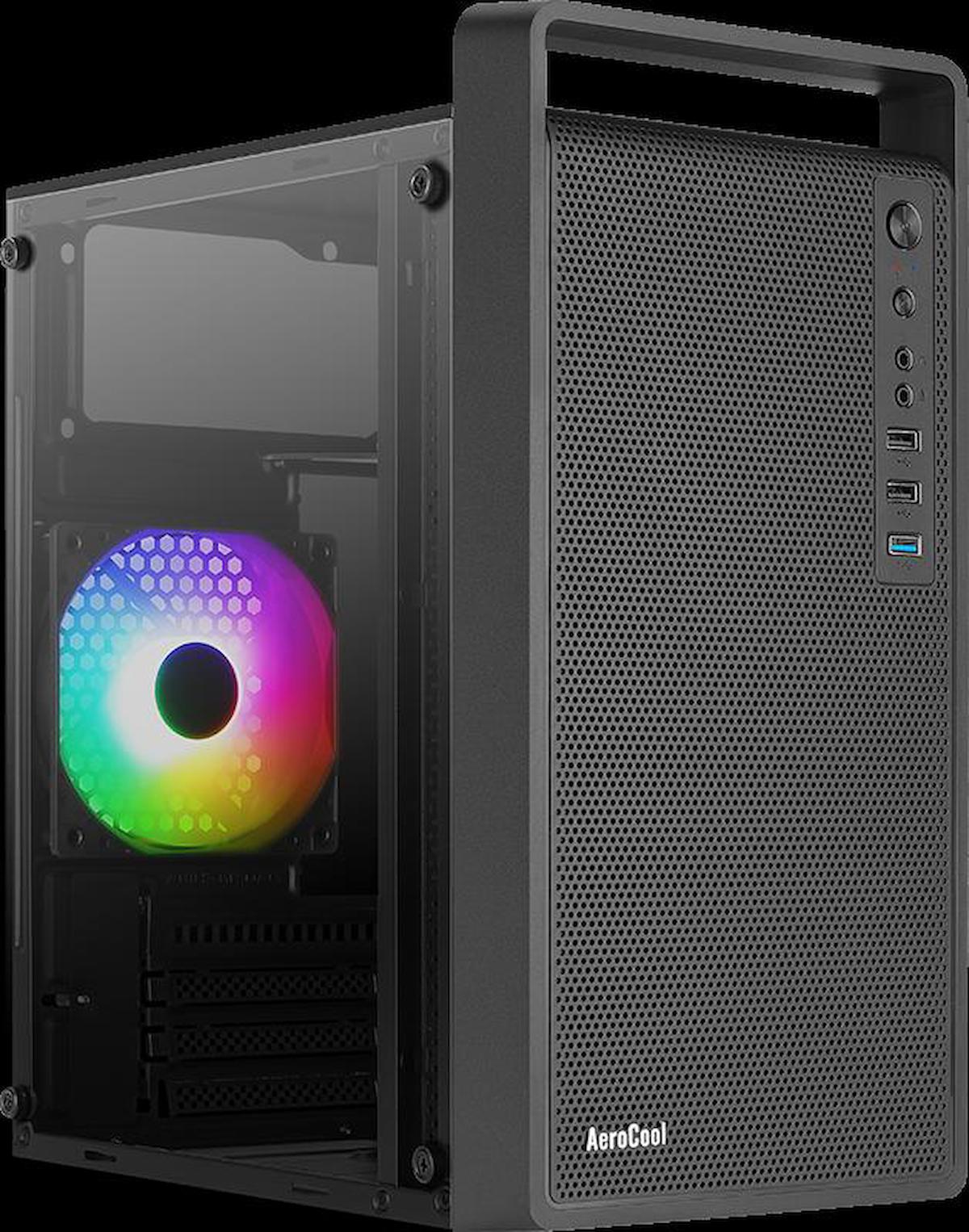 Aerocool CS109G600 RGB Mesh 1 Fanlı Siyah Dikey Kullanım Micro ATX Bilgisayar Kasası