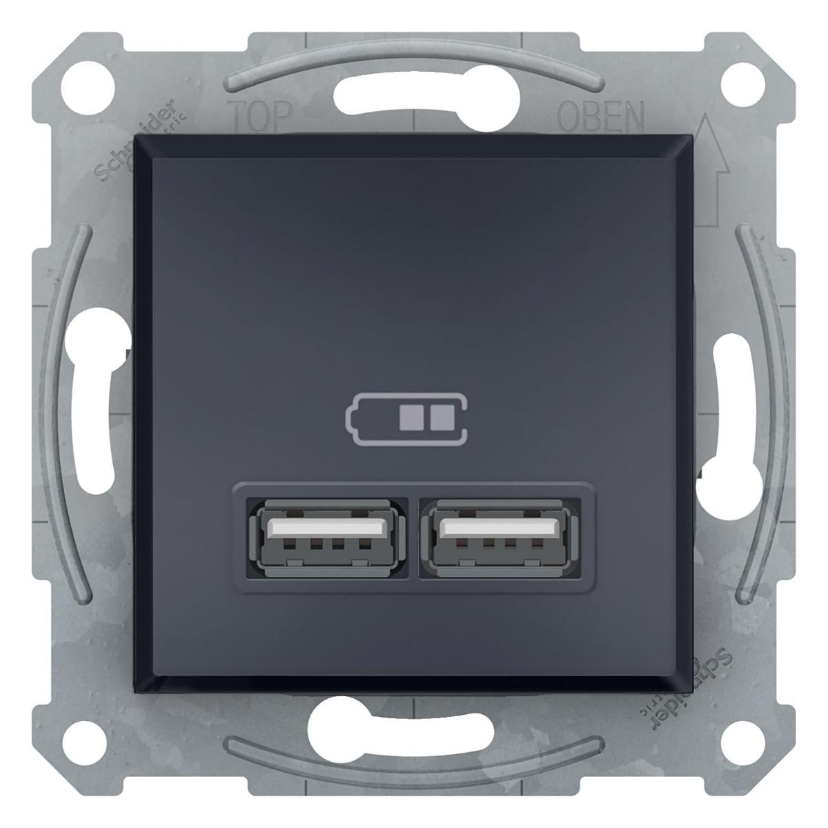 Schneider Asfora Çerçeveli USB Girişli Sıva Üstü Tekli Priz Antrasit
