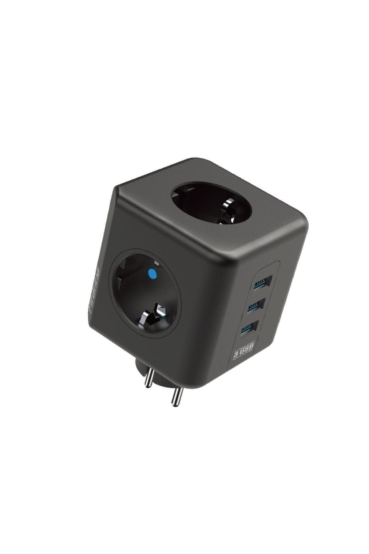 Bood Sp-55 USB Girişli Topraklı İç Mekan Üçlü Priz Siyah