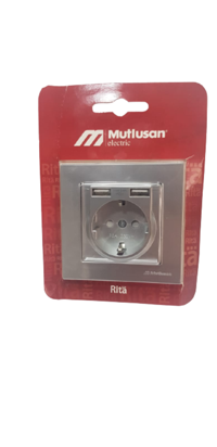 Mutlusan Rita Çerçeveli USB Girişli Topraklı Sıva Altı - Sıva Üstü Tekli Priz Inox