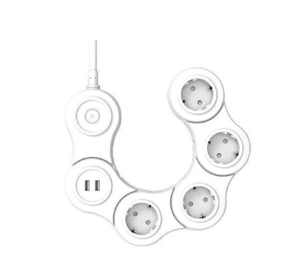 Cata CT-3001 Çerçeveli USB Girişli Topraklı İç Mekan 4'lü Priz Beyaz