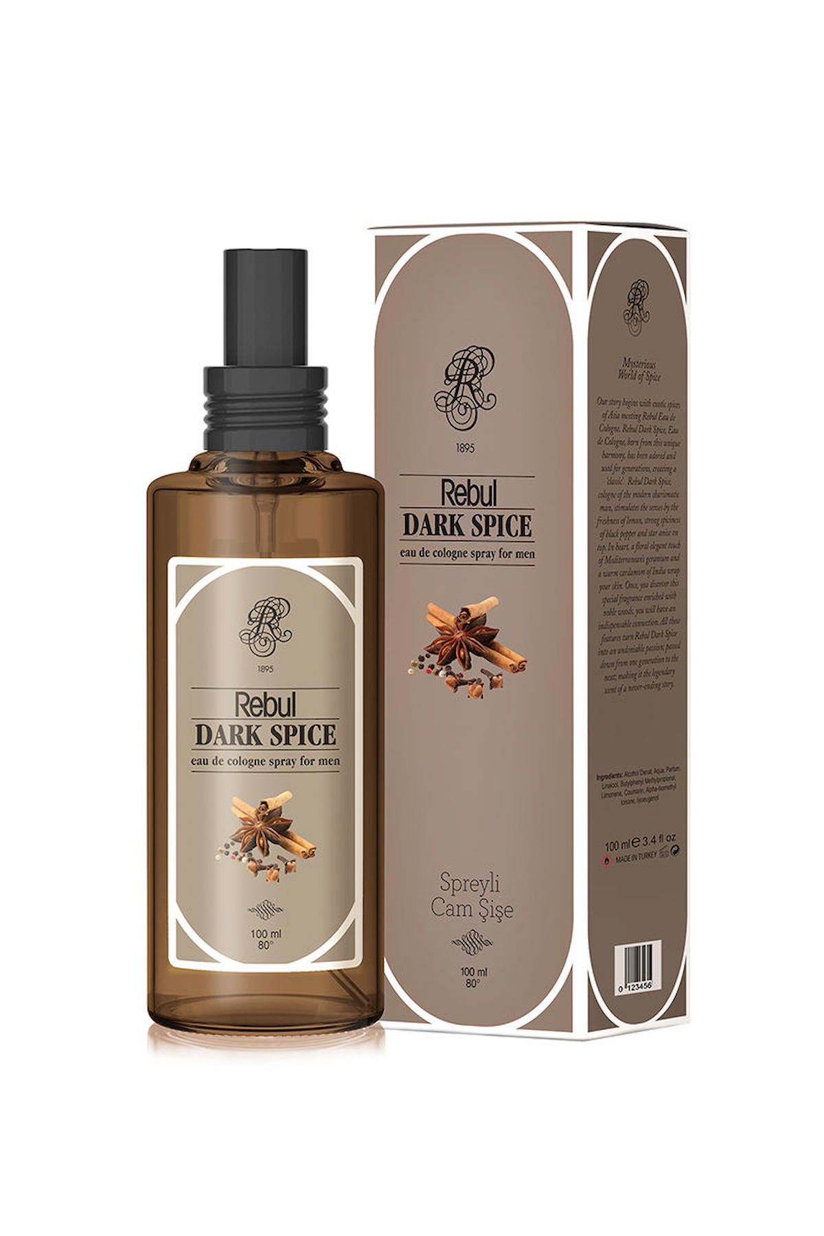 Rebul Dark Spice Sprey Cam Şişe Kolonya 100 ml 4'lü