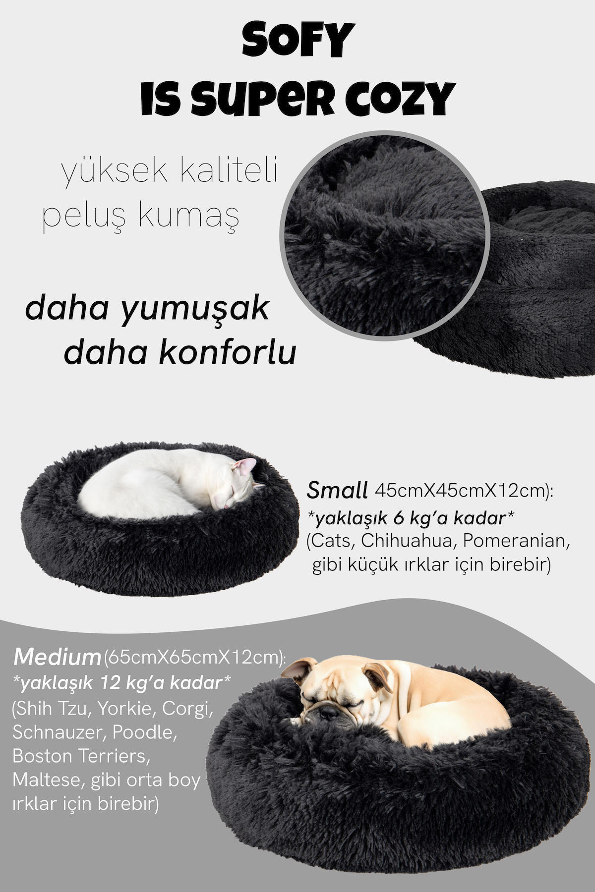 Jungo Pets Sofy Orta Irk İç Mekan Köpek Yatağı Siyah