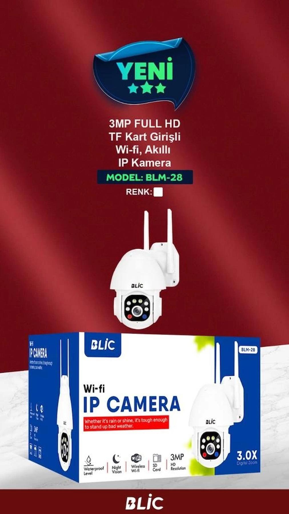 Blic BLM-28 Ethernet Mini 1 Kameralı 360 Derece Dönen Gece Görüşlü IP Dış Mekan Kablosuz Güvenlik Kamerası