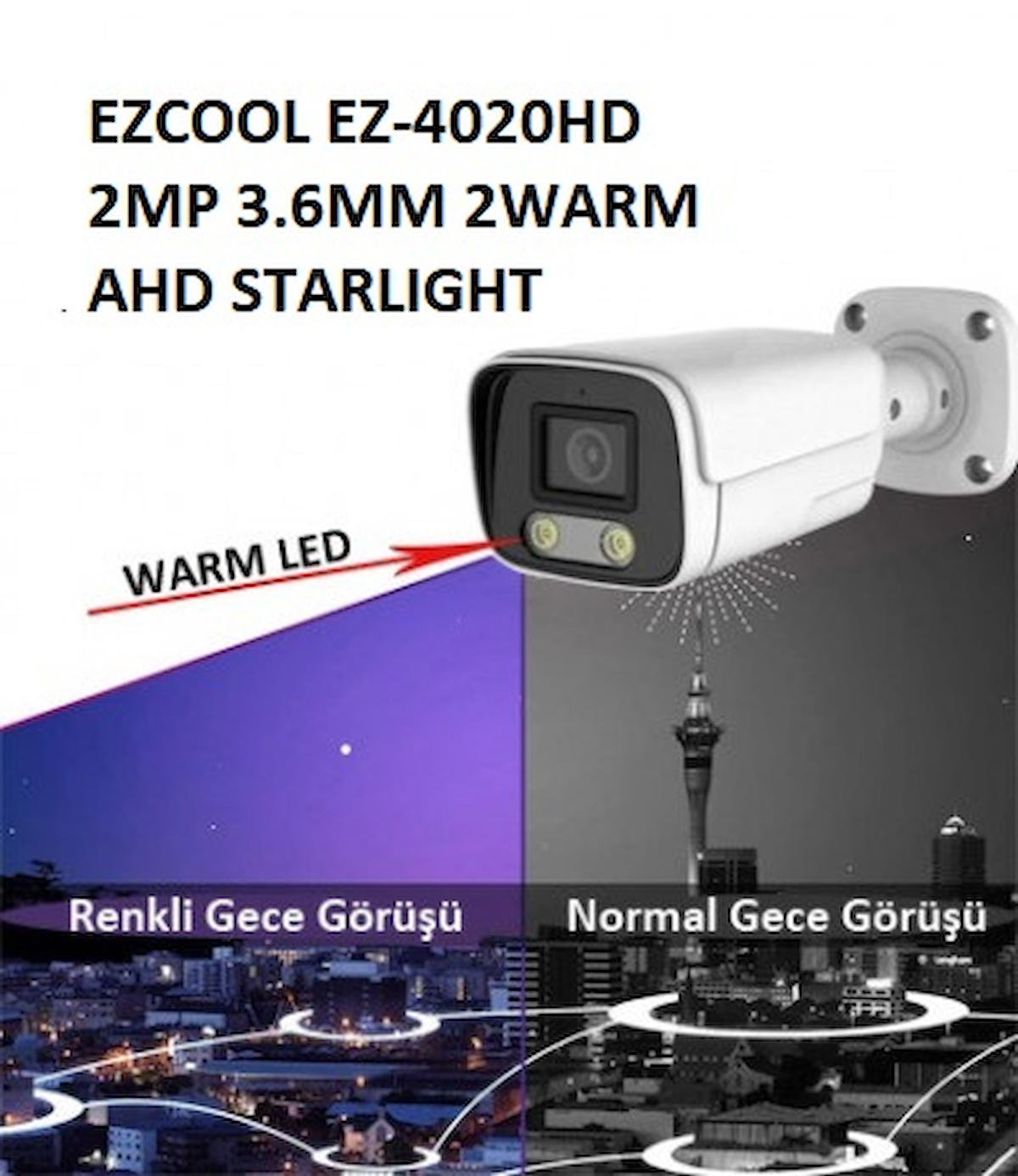 Ezcool EZ-4020 Analog 1 Kameralı Gece Görüşlü İç Dış Mekan Kablolu Güvenlik Kamerası