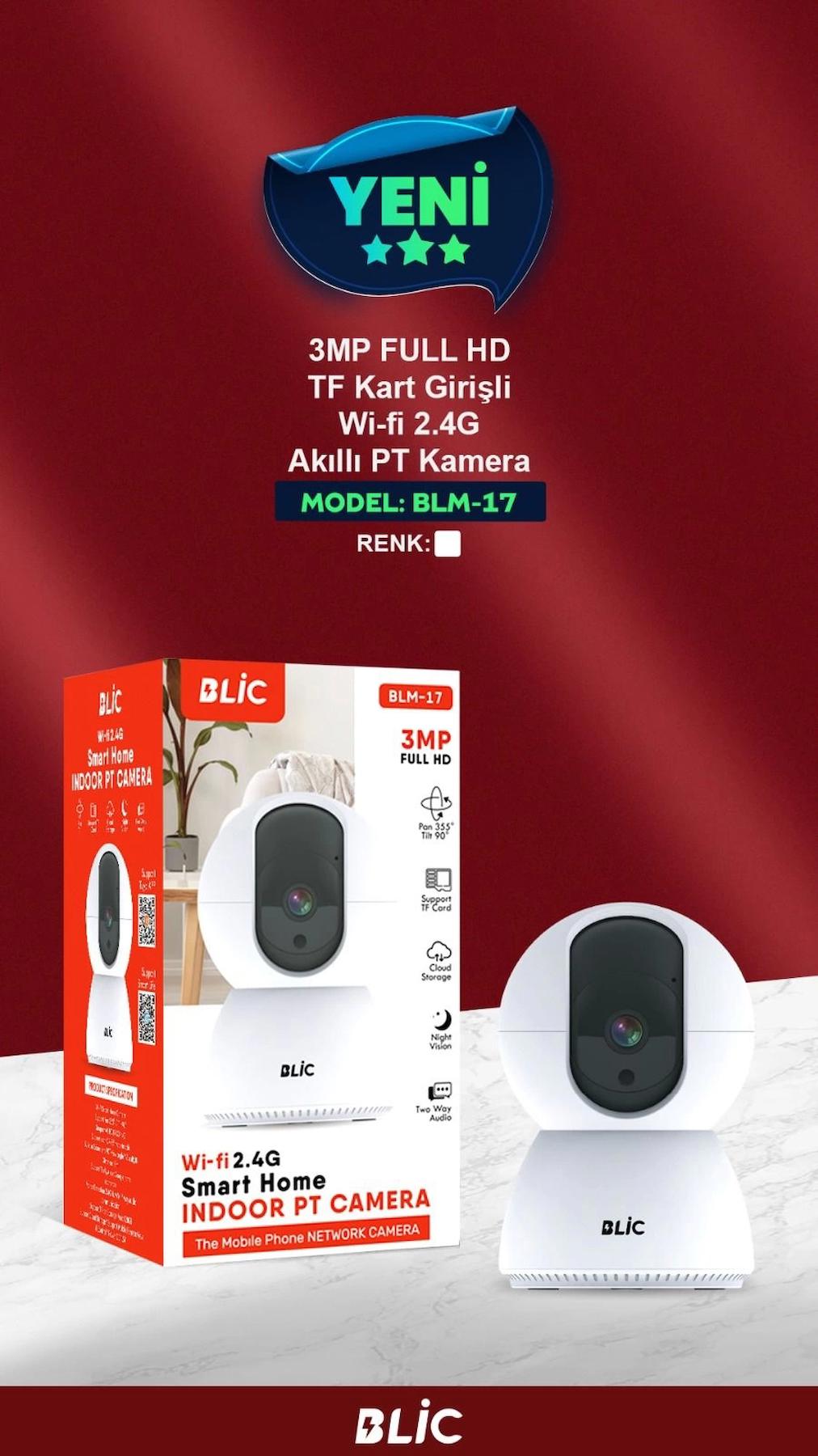 Blic BLM-17 Ethernet Mini 1 Kameralı 360 Derece Dönen Gece Görüşlü IP İç Mekan Kablosuz Güvenlik Kamerası