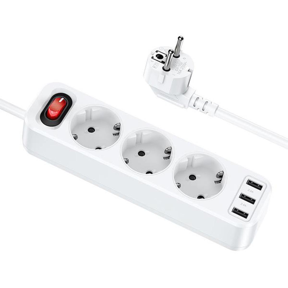 Polhammobile 3'lü Soket 1.8 metre 3'lü USB Kablolu Üçlü Akım Korumalı Priz