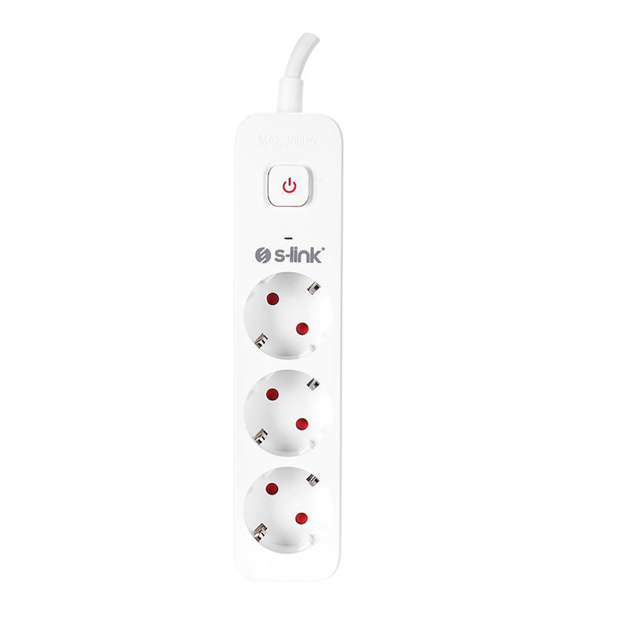 S-Link SPG301S 3'lü Soket 1.5 metre Kablolu Üçlü 750 J Akım Korumalı Priz