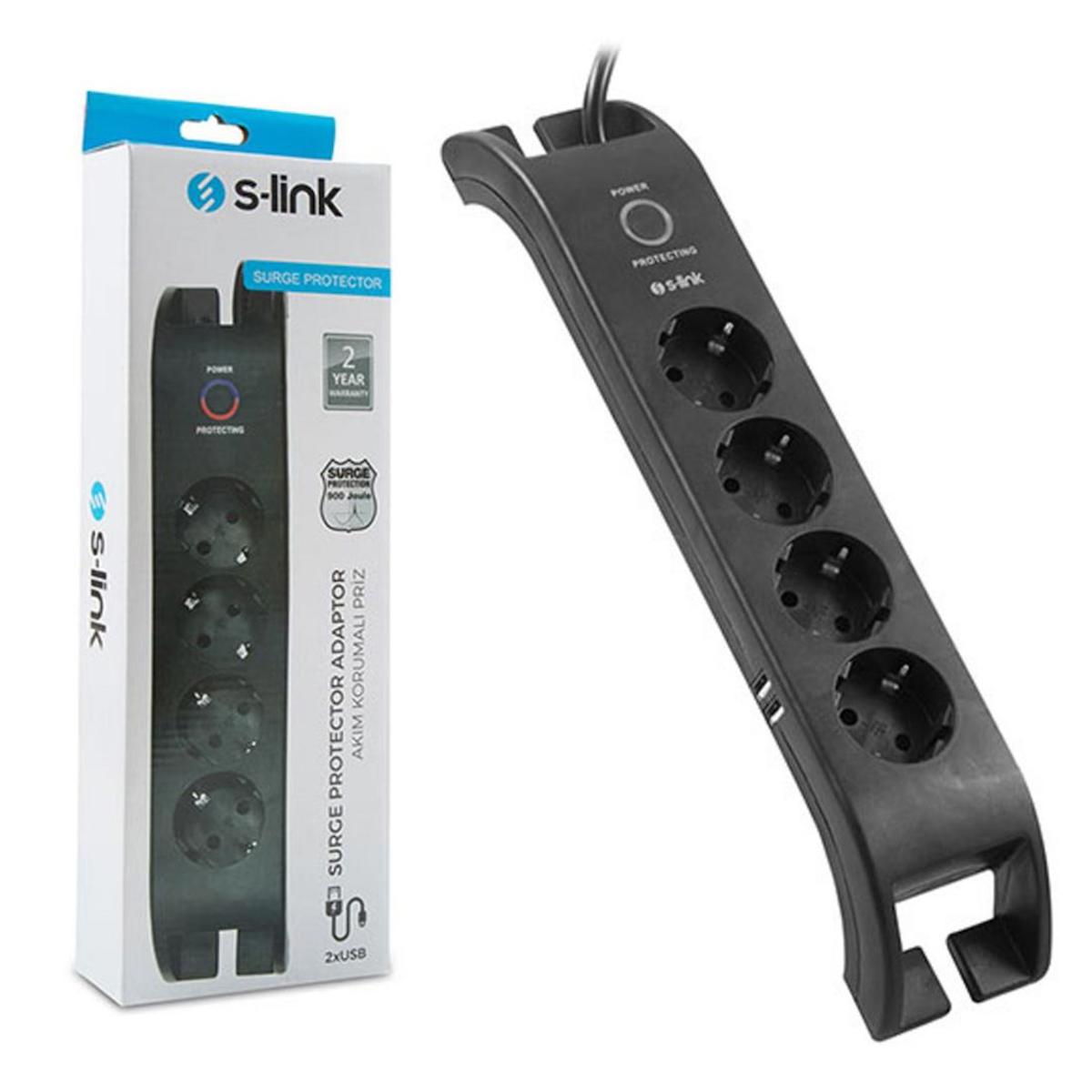 S-Link SPG3041 4'lü Soket 2 metre Kablolu Dörtlü 900 J Akım Korumalı Priz