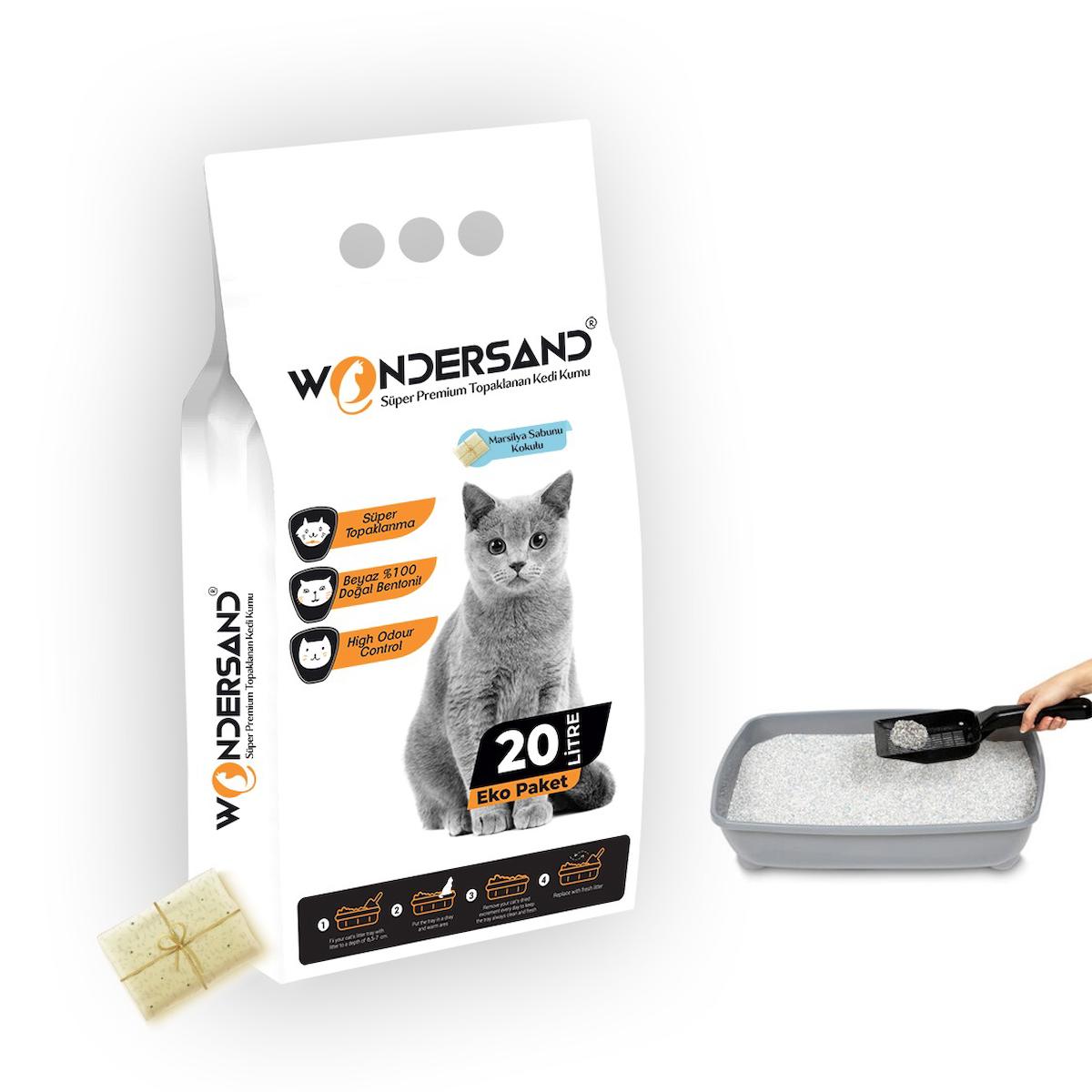 Wonderfull Pet Marsilya Sabunu Kokulu Topaklanan İnce Taneli Bentonit Kedi Kumu 20 lt
