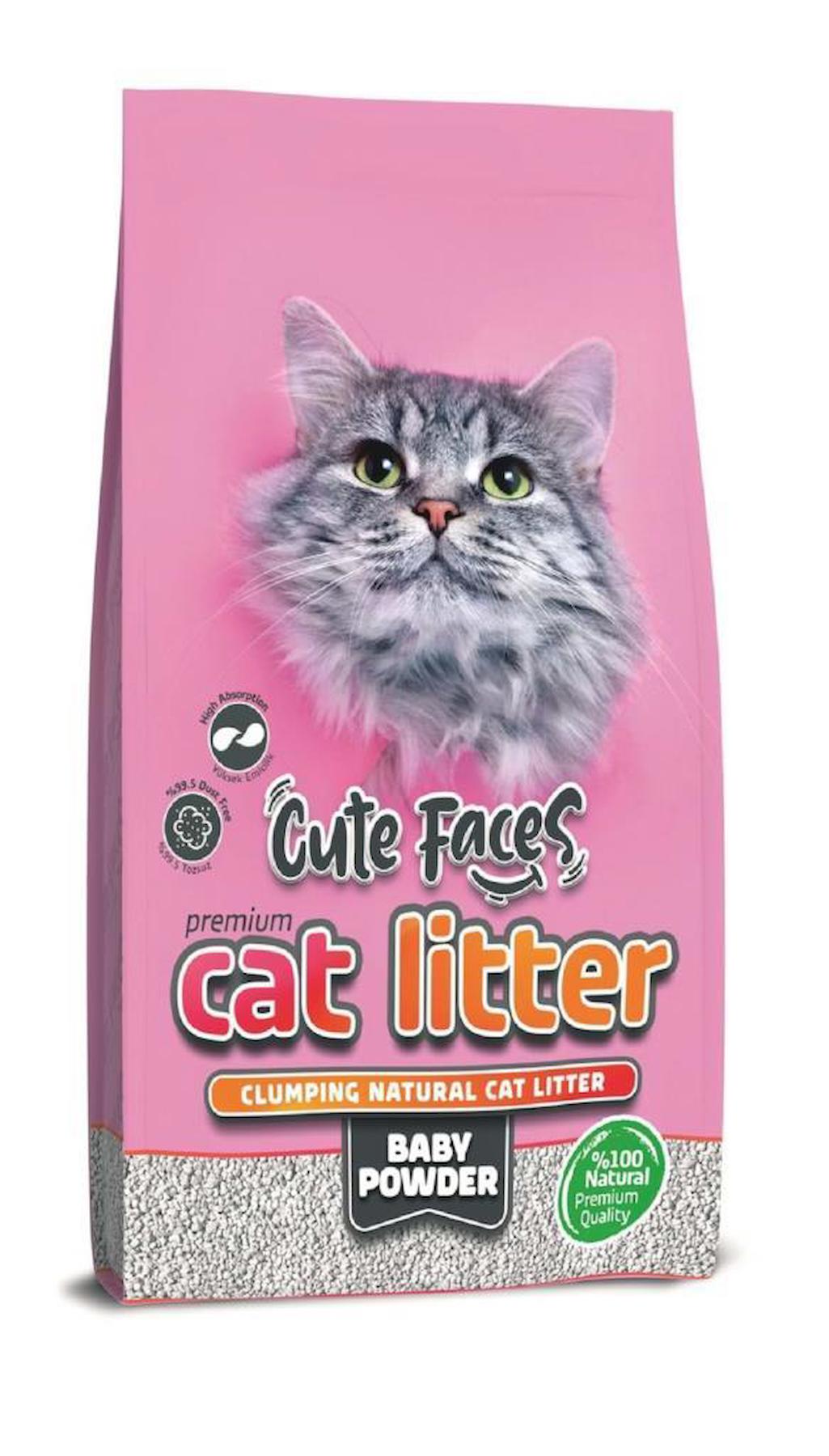 Cute Faces Bebek Pudralı Topaklanan İnce Taneli Bentonit Kedi Kumu 10 lt