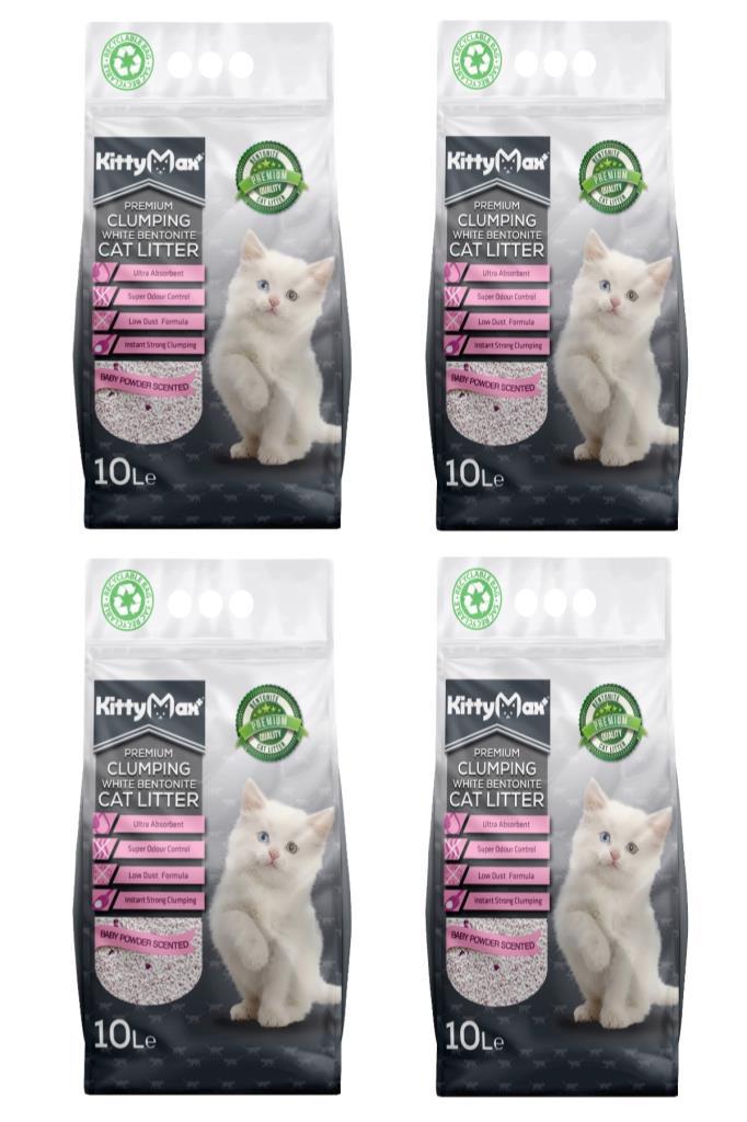 Kitty Max Bebek Pudralı Topaklanan Kalın Taneli Bentonit Kedi Kumu 4 x 10 lt