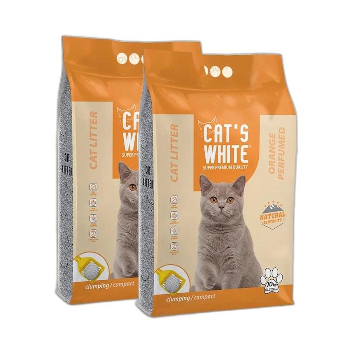 Cat's White Portakal Kokulu Topaklanan İnce Taneli Bentonit Kedi Kumu 2 x 10 kg