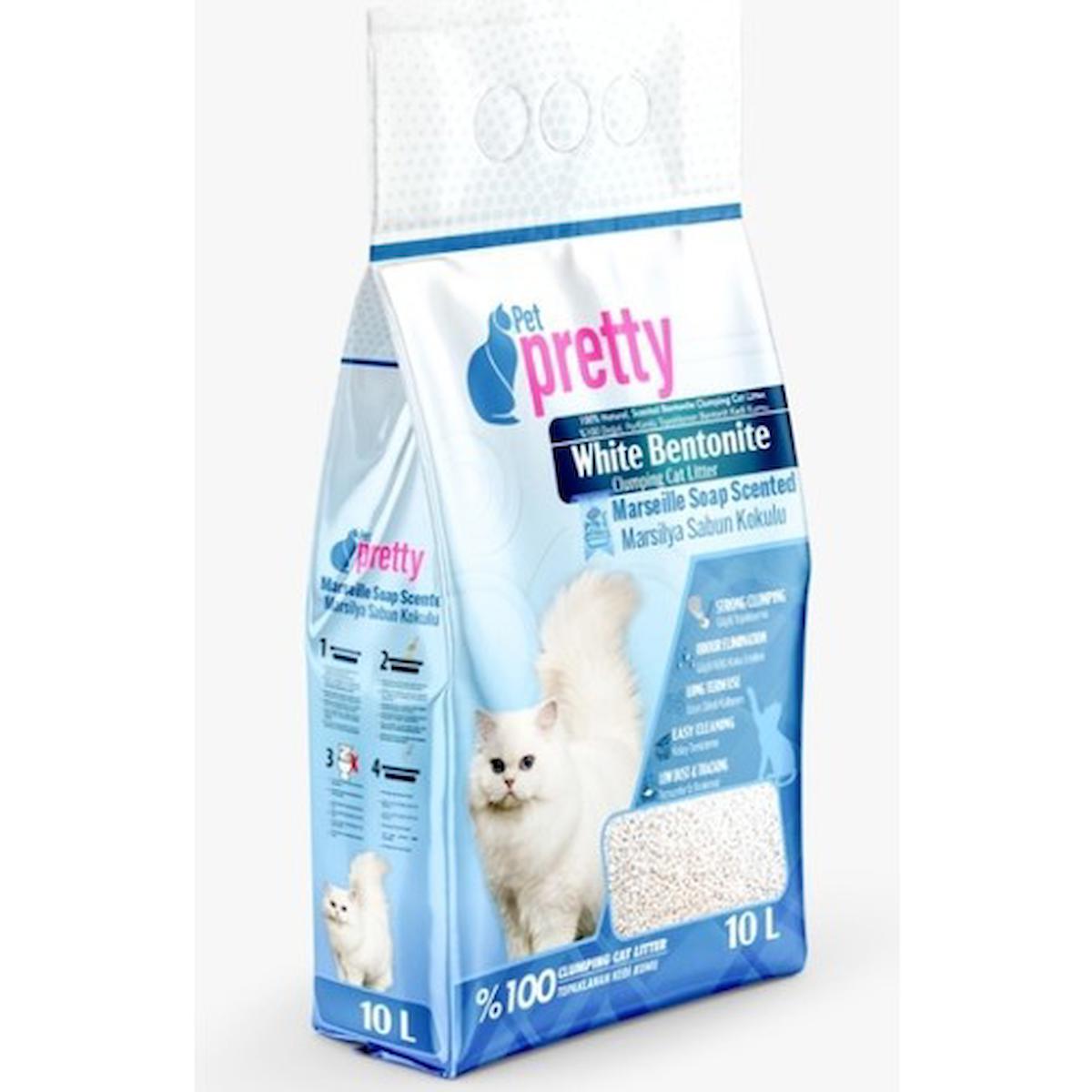 Petpretty Marsilya Sabunu Kokulu Topaklanan İnce Taneli Bentonit Kedi Kumu 10 lt