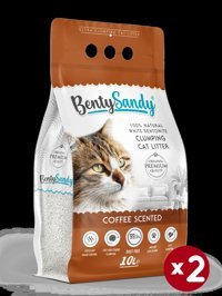 Benty Sandy Kahve Kokulu Topaklanan İnce Taneli Bentonit Kedi Kumu 2 x 10 lt