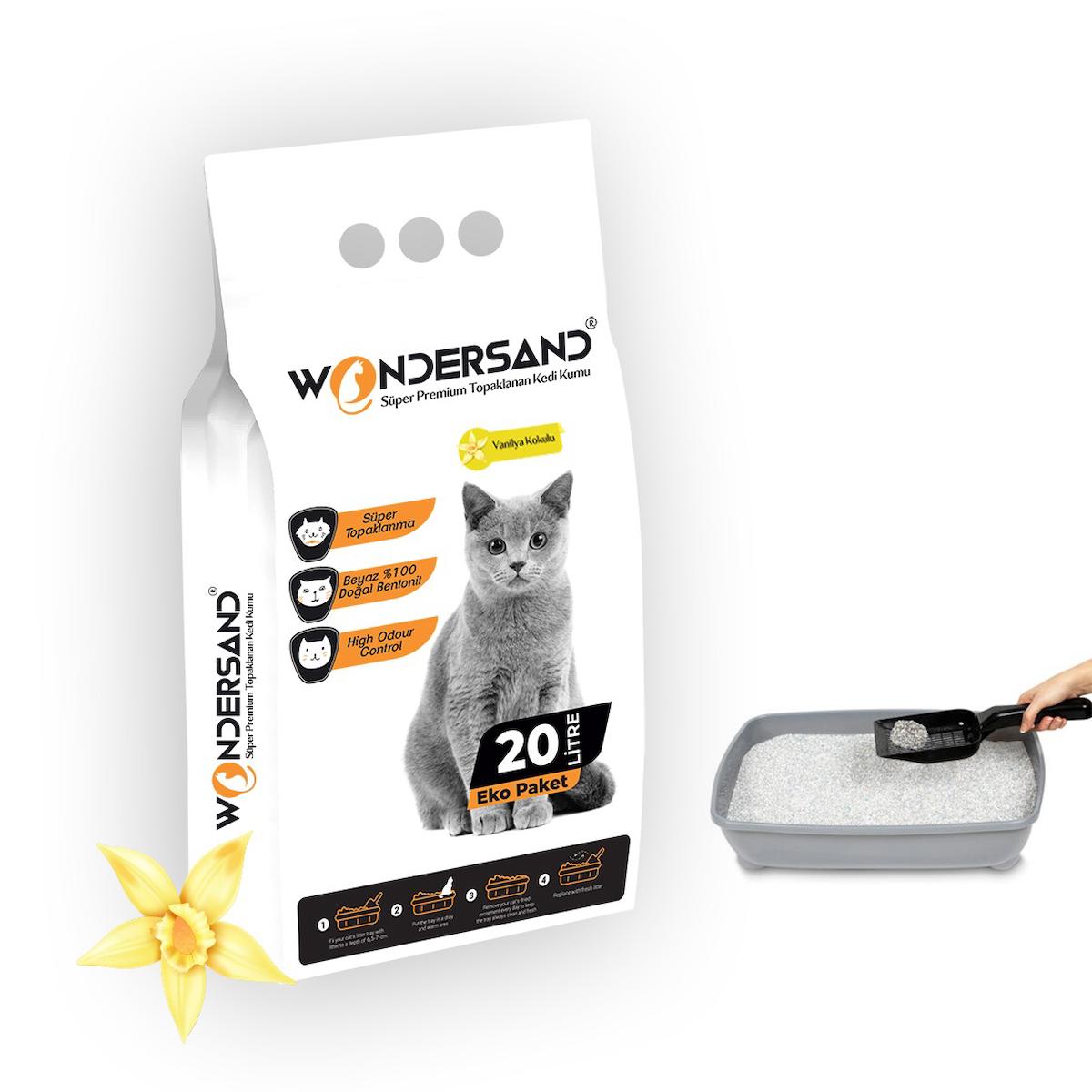 Wonderfull Pet Vanilya Kokulu Topaklanan İnce Taneli Bentonit Kedi Kumu 20 lt