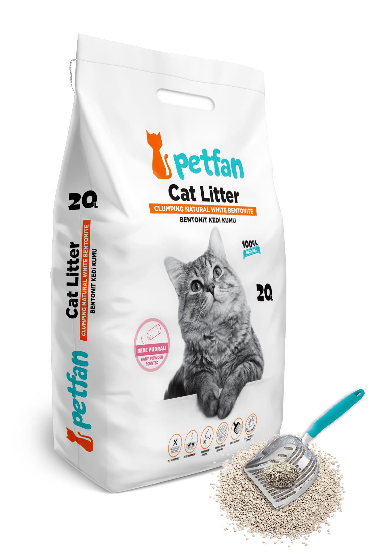 Petfan Bebek Pudralı Topaklanan İnce Taneli Bentonit Kedi Kumu 20 lt