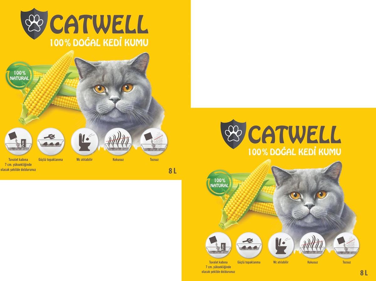 Catwell Kokusuz Topaklanan İnce Taneli Mısır Koçanı Lif Kedi Kumu 2 x 16 lt