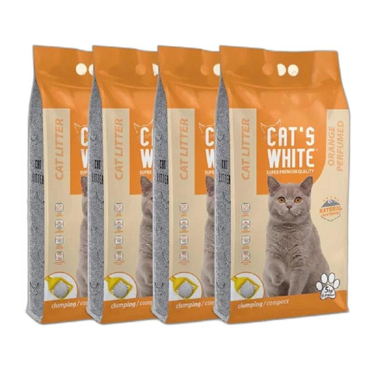 Cat's White Portakal Kokulu Topaklanan İnce Taneli Bentonit Kedi Kumu 4 x 5 lt