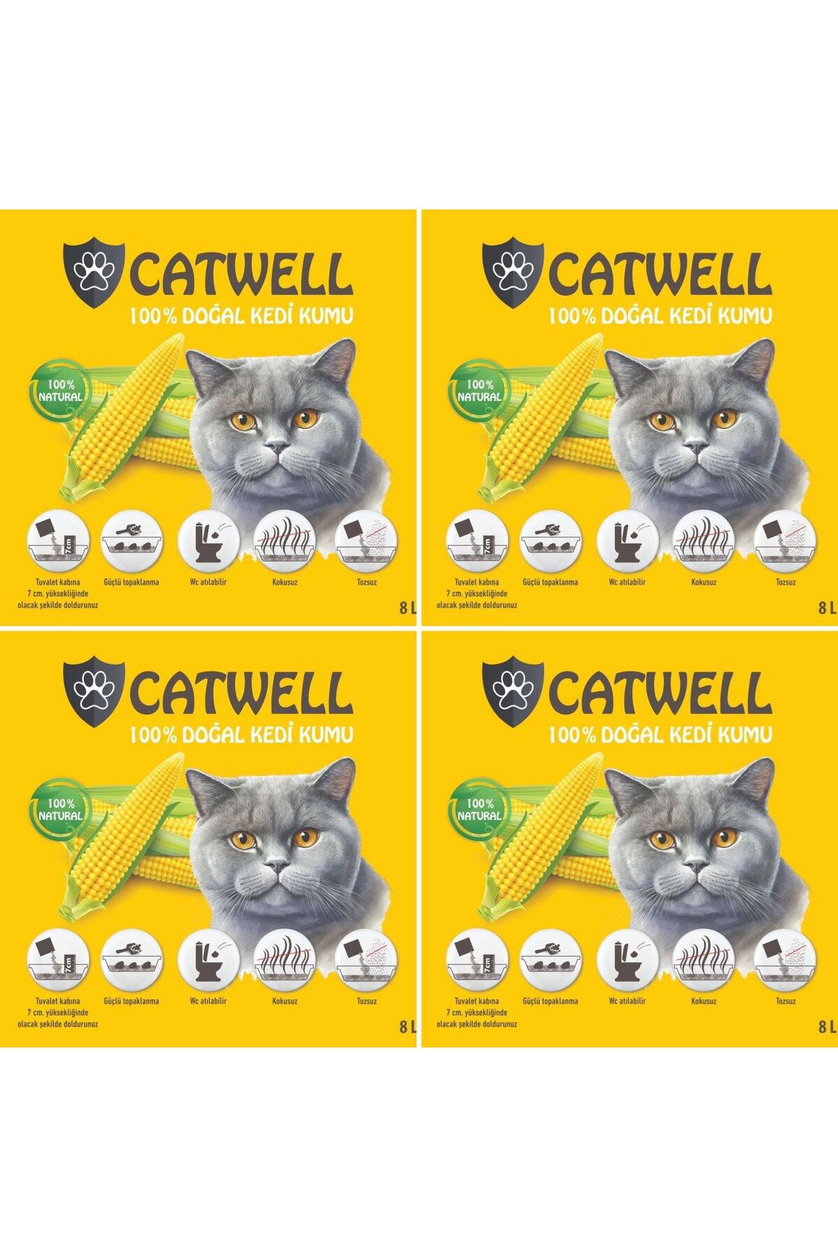 Catwell Kokusuz Topaklanan İnce Taneli Mısır Koçanı Lif Kedi Kumu 4 x 32 lt