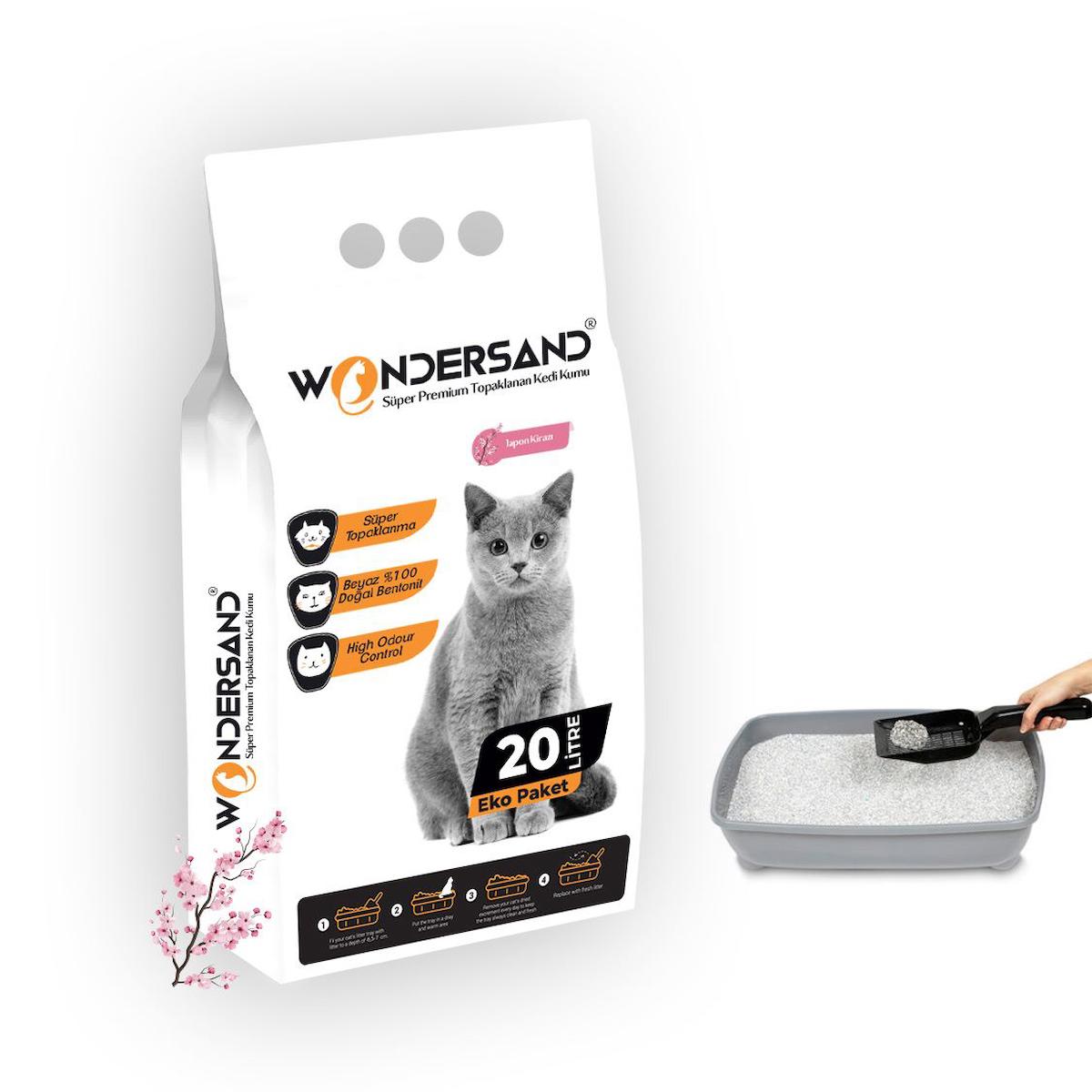 Wonderfull Pet Japon Kirazı Kokulu Topaklanan İnce Taneli Bentonit Kedi Kumu 20 lt