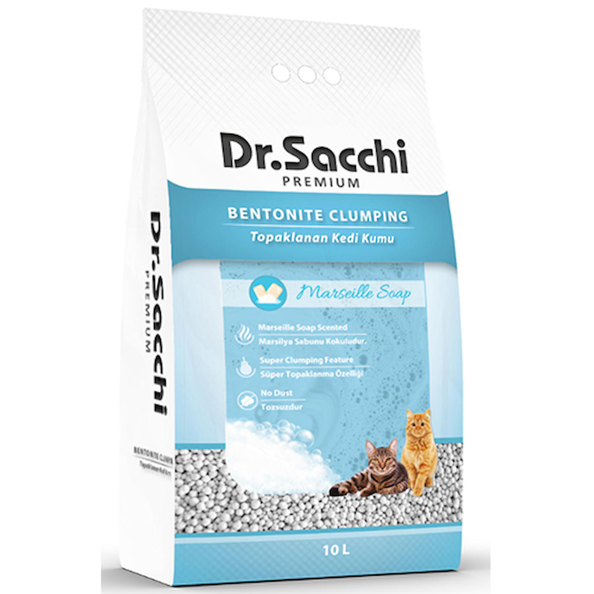 Dr.Sacchi Marsilya Sabunu Kokulu Topaklanan İnce Taneli Bentonit Kedi Kumu 2 x 10 lt