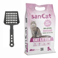 Sancat Bebek Pudralı Topaklanan İnce Taneli Bentonit Kedi Kumu 5 lt + Kürek