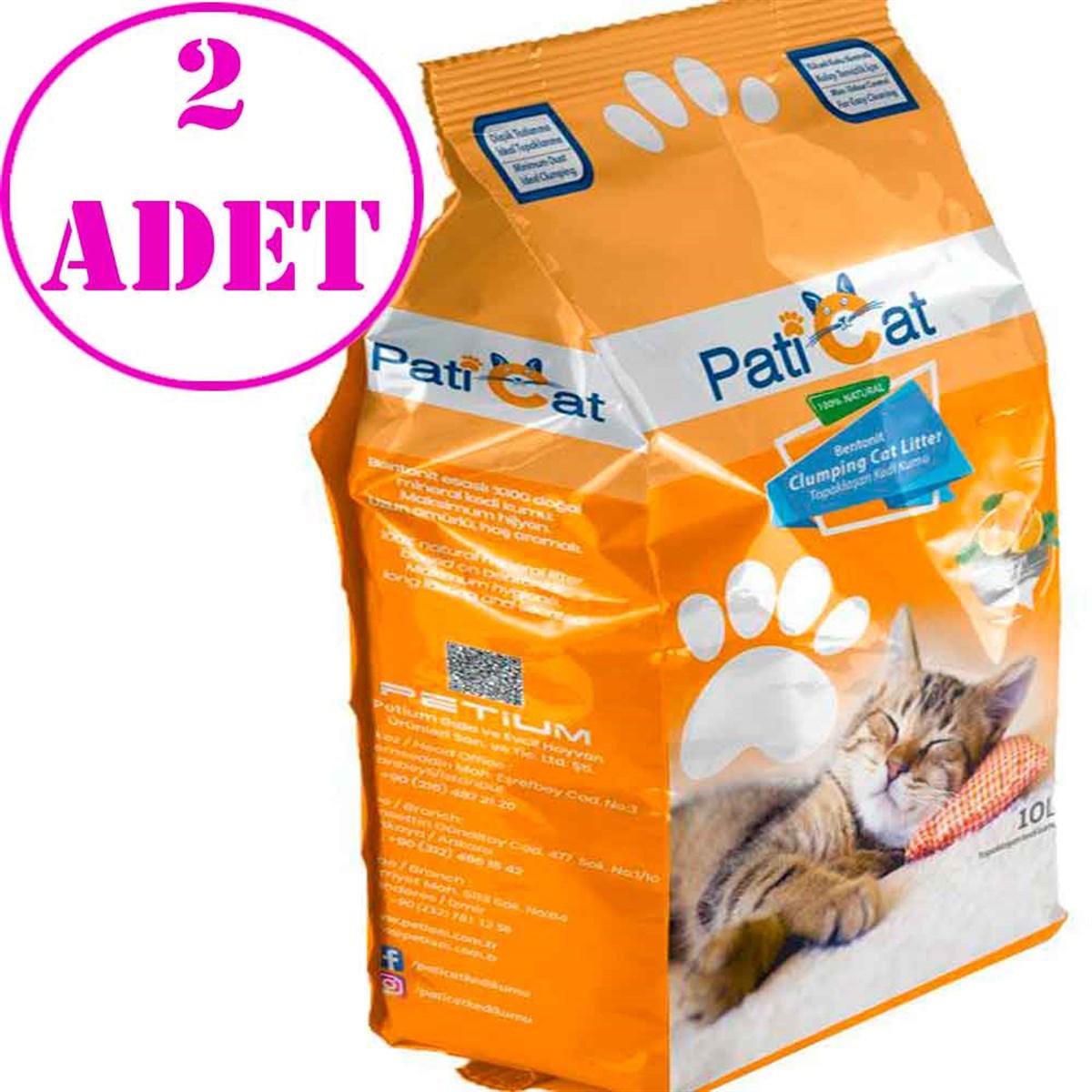 PatiCat Portakal Kokulu Topaklanan İnce Taneli Bentonit Kedi Kumu 2 x 10 lt