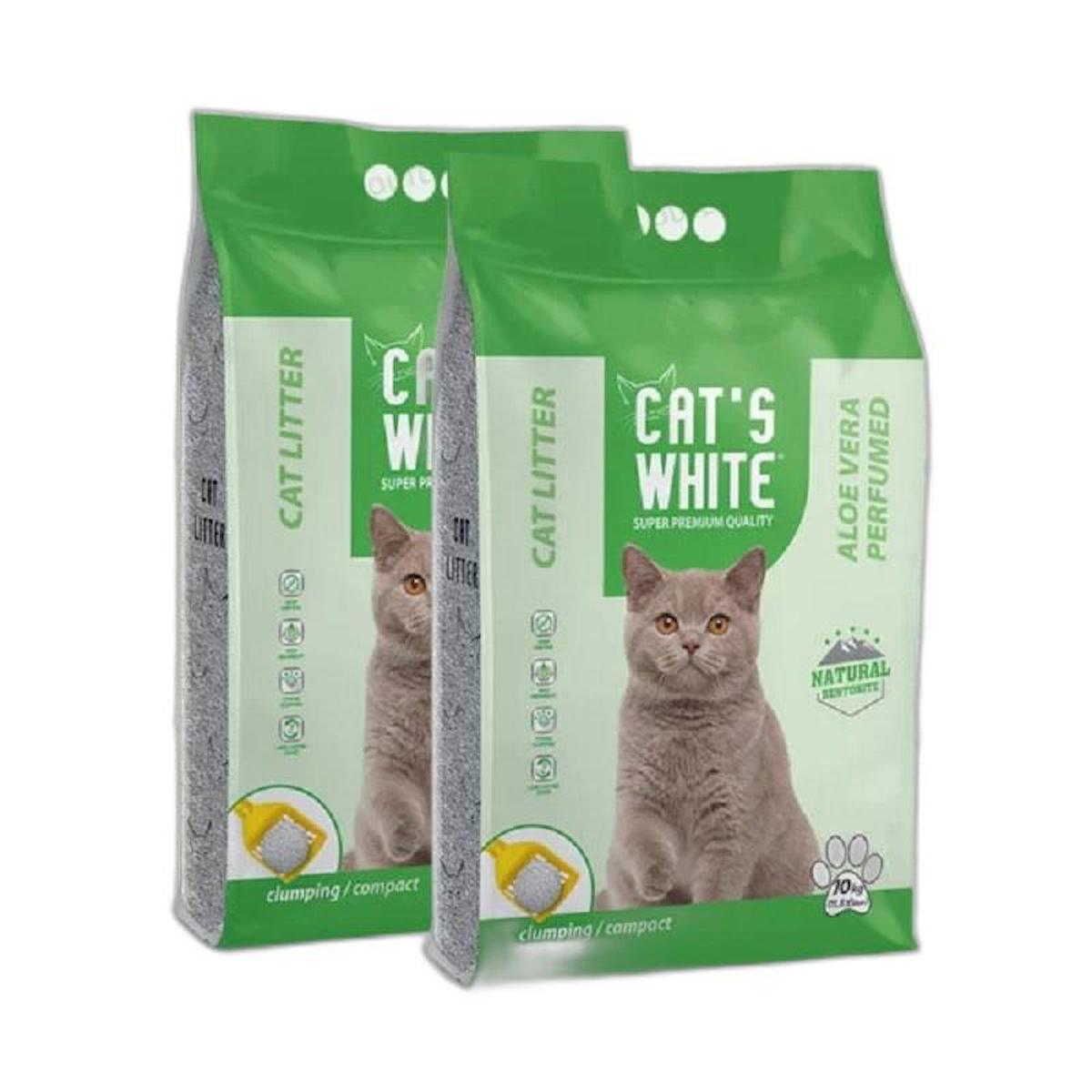 Cat's White Aloe Vera Kokulu Topaklanan İnce Taneli Bentonit Kedi Kumu 2 x 10 kg