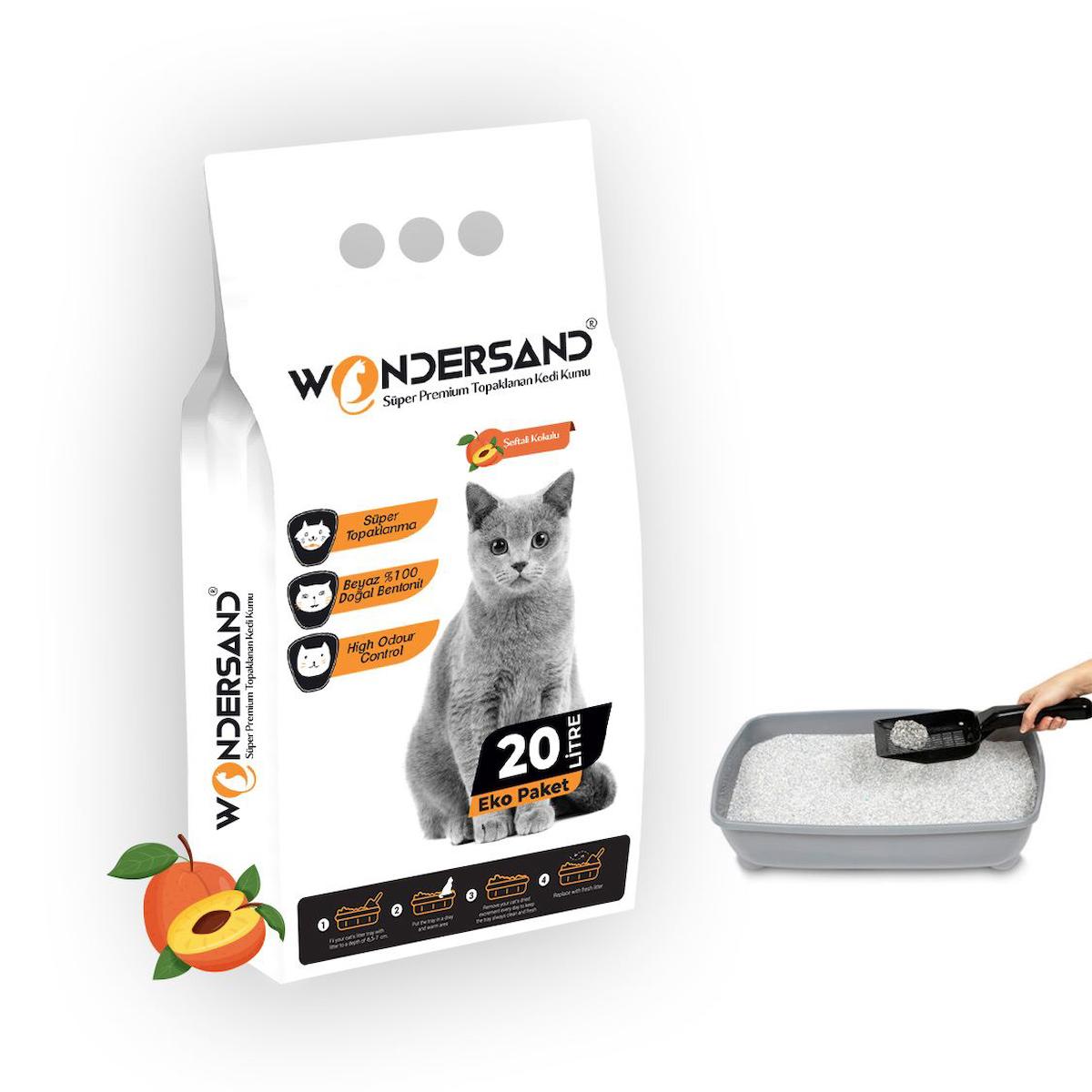 Wonderfull Pet Şeftali Kokulu Topaklanan İnce Taneli Bentonit Kedi Kumu 20 lt