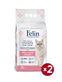 Felin Bebek Pudralı Topaklanan İnce Taneli Bentonit Kedi Kumu 2 x 5 lt