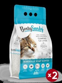 Benty Sandy Marsilya Sabunu Kokulu Topaklanan İnce Taneli Bentonit Kedi Kumu 2 x 10 lt