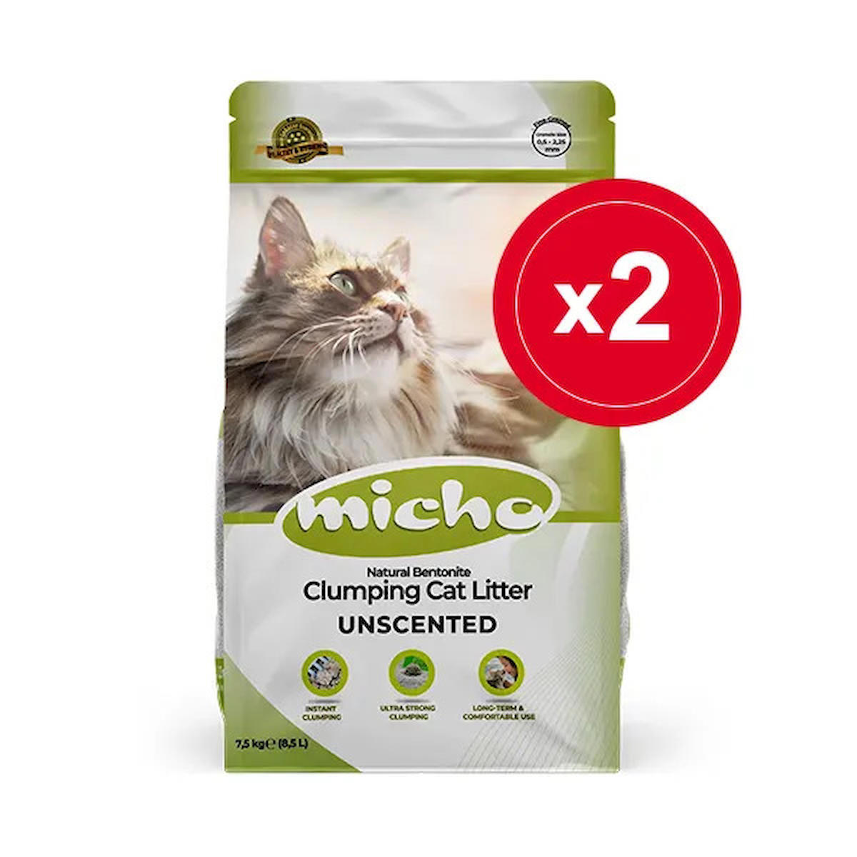 Micho Topaklanan İnce Taneli Bentonit Kedi Kumu 2 x 7.5 kg