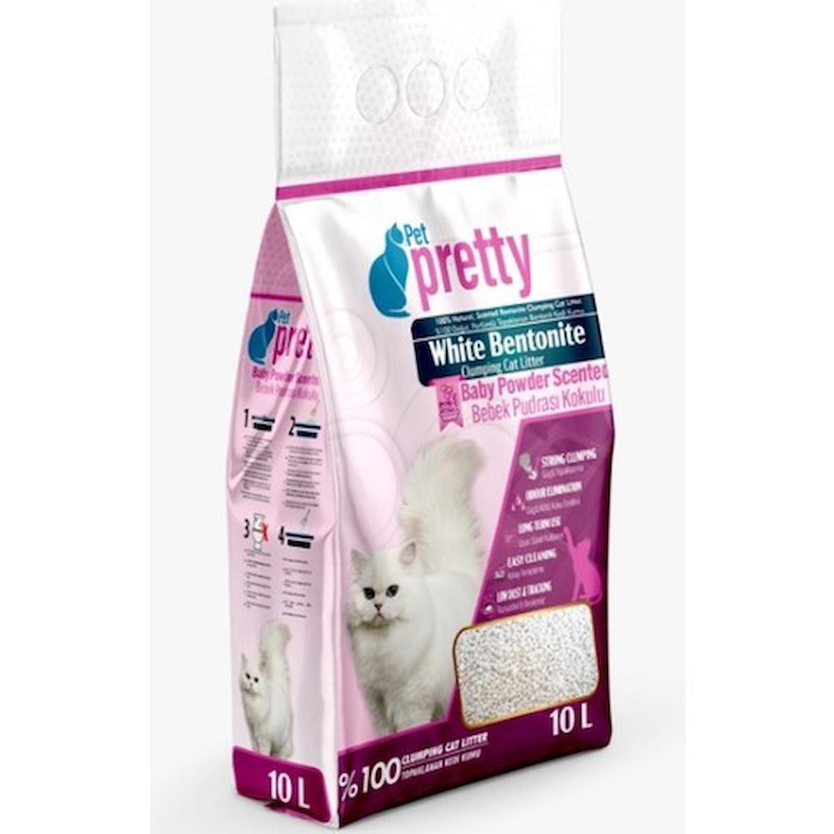 Petpretty Bebek Pudralı Topaklanan İnce Taneli Bentonit Kedi Kumu 10 lt
