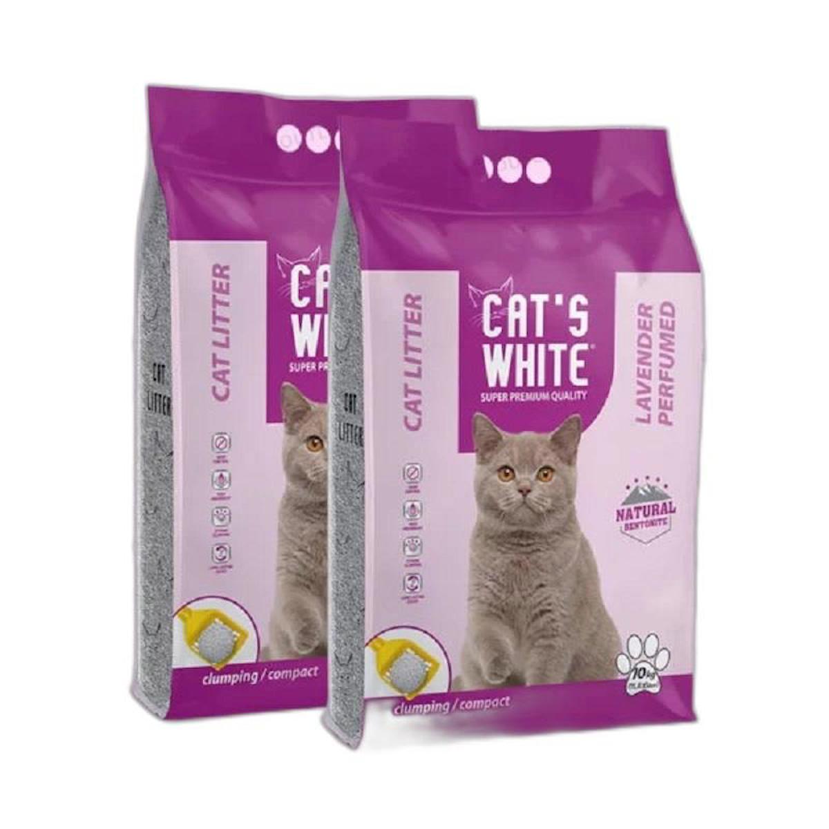 Cat's White Lavanta Kokulu Topaklanan İnce Taneli Bentonit Kedi Kumu 2 x 10 kg