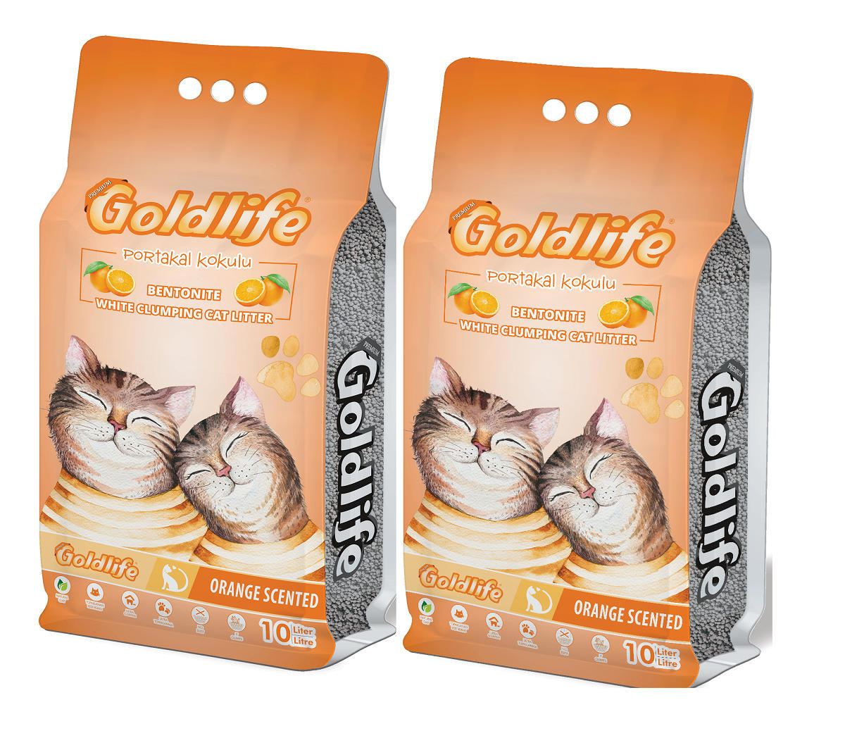 Gold Life Portakal Kokulu Topaklanan Bentonit Kedi Kumu 2 x 10 lt
