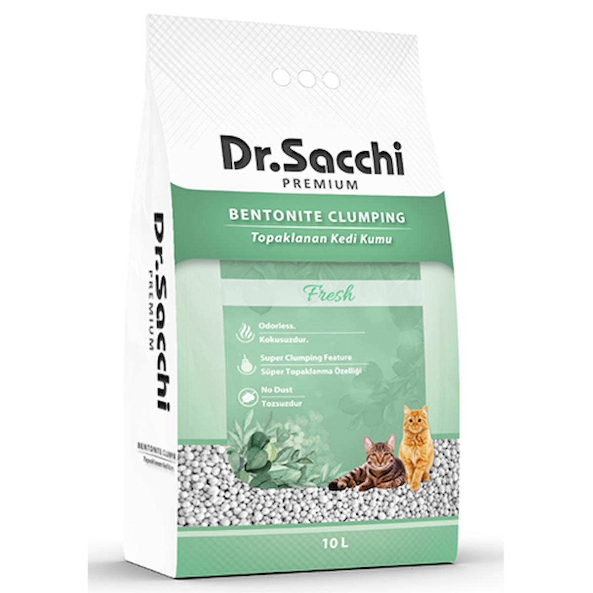 Dr.Sacchi Kokusuz Topaklanan İnce Taneli Bentonit Kedi Kumu 2 x 10 lt