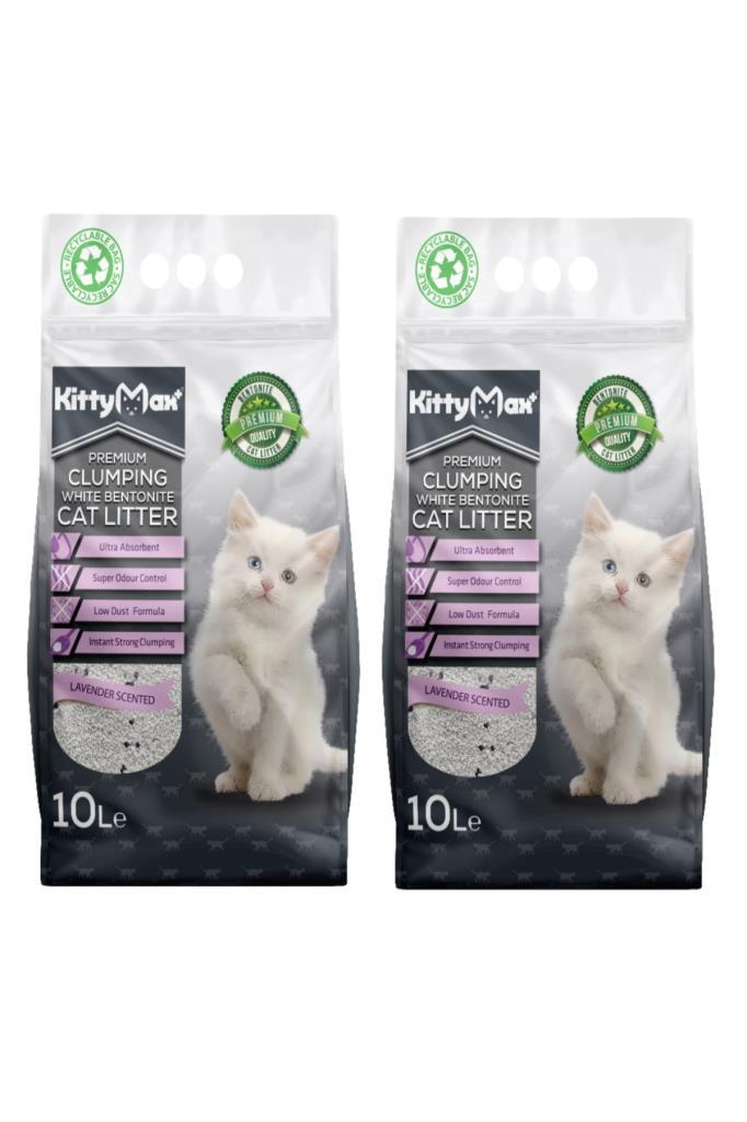 Kitty Max Lavanta Kokulu Topaklanan İnce Taneli Bentonit Kedi Kumu 2 x 10 lt
