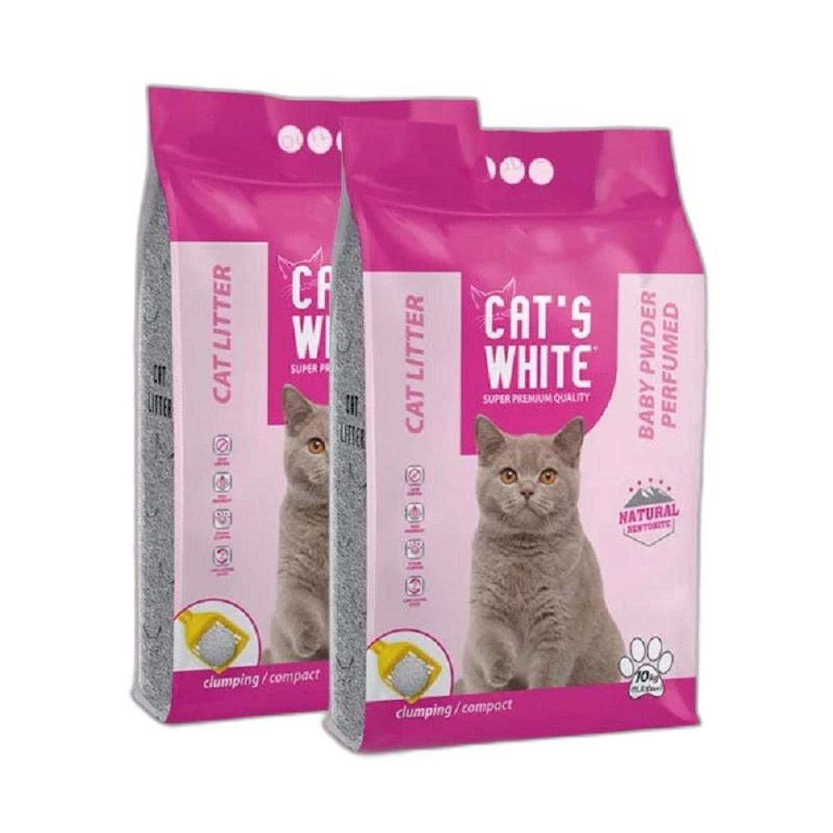 Cat's White Bebek Pudralı Topaklanan İnce Taneli Bentonit Kedi Kumu 2 x 10 lt
