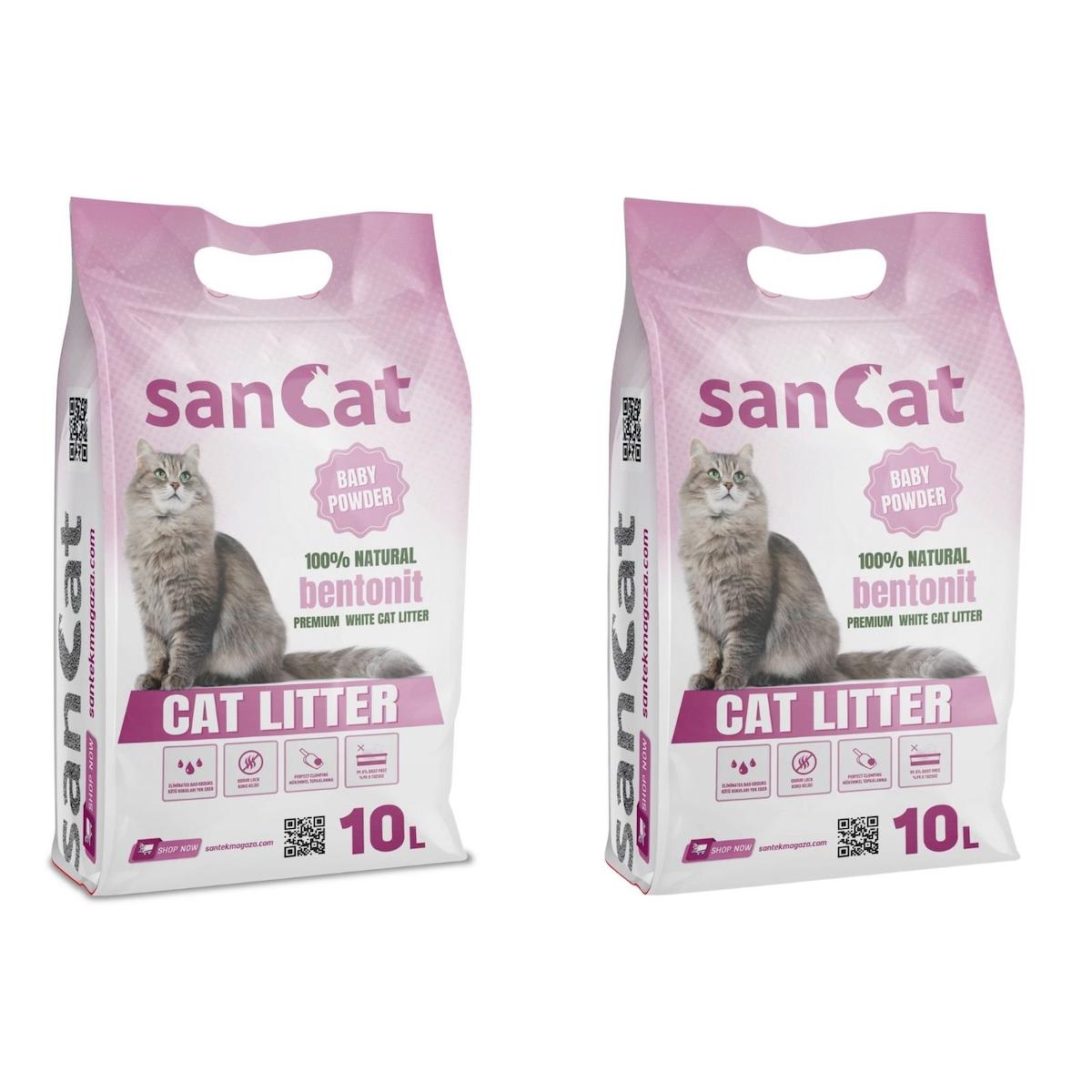 Sancat Bebek Pudralı Topaklanan İnce Taneli Bentonit Kedi Kumu 2 x 10 lt
