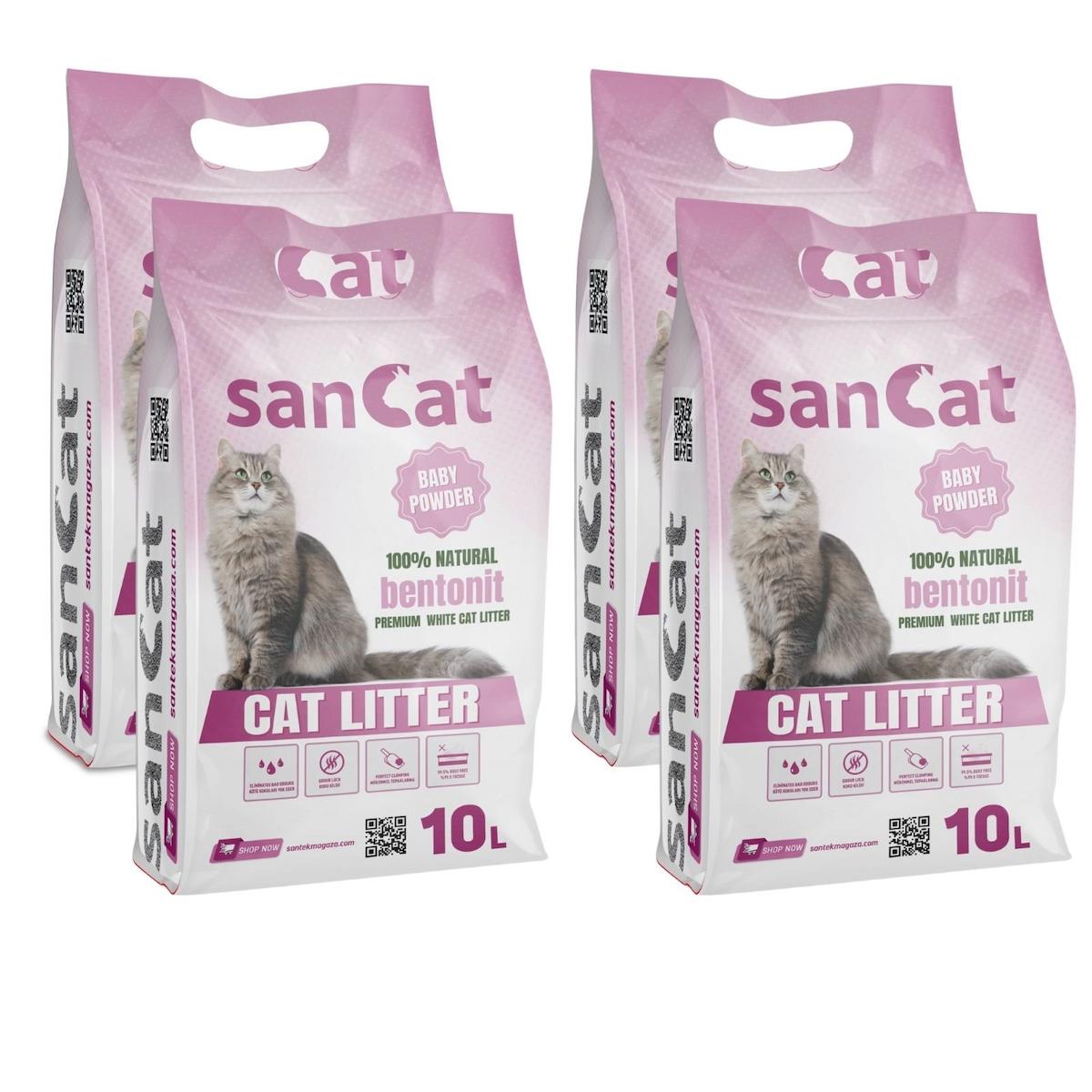 Sancat Bebek Pudralı Topaklanan İnce Taneli Bentonit Kedi Kumu 4 x 10 lt