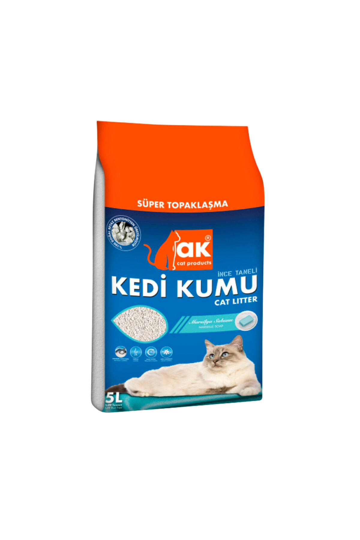 Akkum Marsilya Sabunu Kokulu Topaklanan İnce Taneli Bentonit Kedi Kumu 5 lt