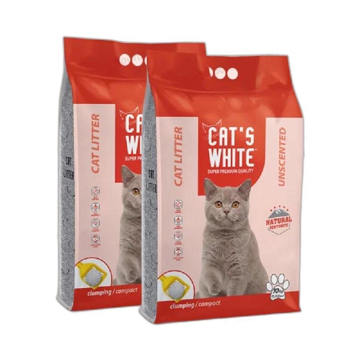 Cat's White Kokusuz Topaklanan İnce Taneli Bentonit Kedi Kumu 2 x 10 lt