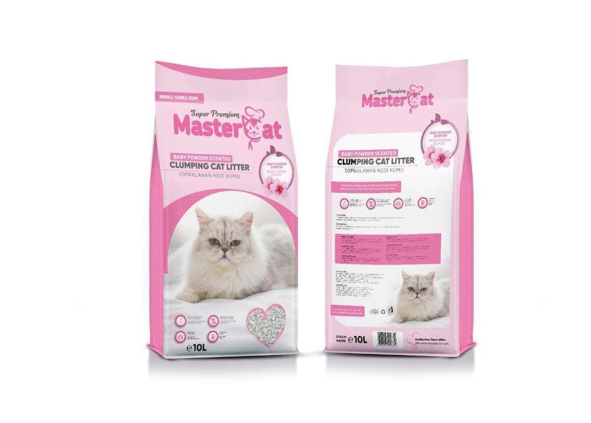 MasterCat Bebek Pudralı Topaklanan İnce Taneli Aktif Karbonlu Kedi Kumu 10 lt