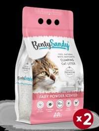 Benty Sandy Bebek Pudralı Topaklanan İnce Taneli Bentonit Kedi Kumu 2 x 10 lt