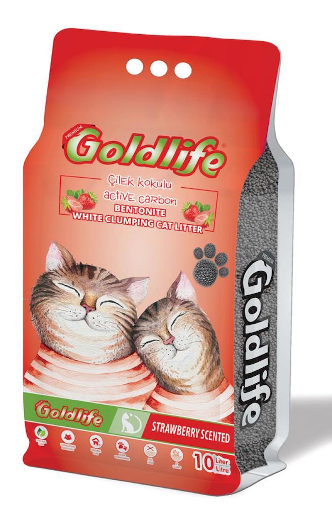 Gold Life Çilek Kokulu Topaklanan İnce Taneli Bentonit Kedi Kumu 10 lt