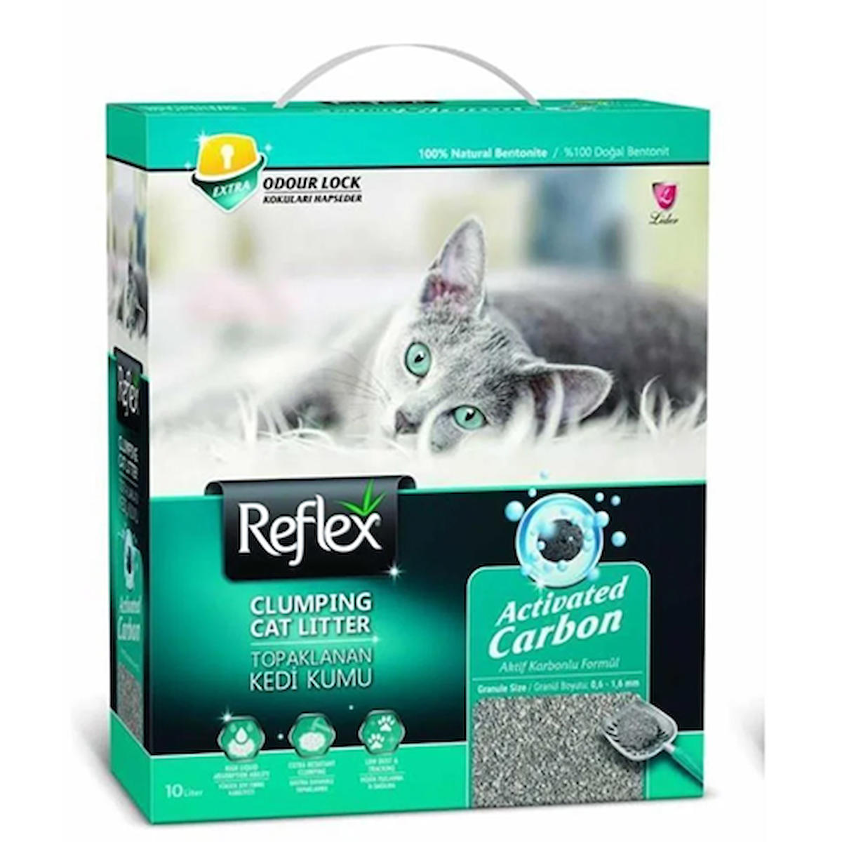 Reflex Topaklanan İnce Taneli Aktif Karbonlu Bentonit Kedi Kumu 2 x 10 lt