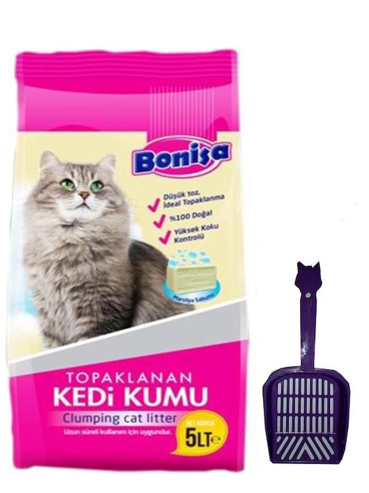 Bonisa Marsilya Sabunu Kokulu Topaklanan İnce Taneli Bentonit Kedi Kumu 5 lt + Kürek