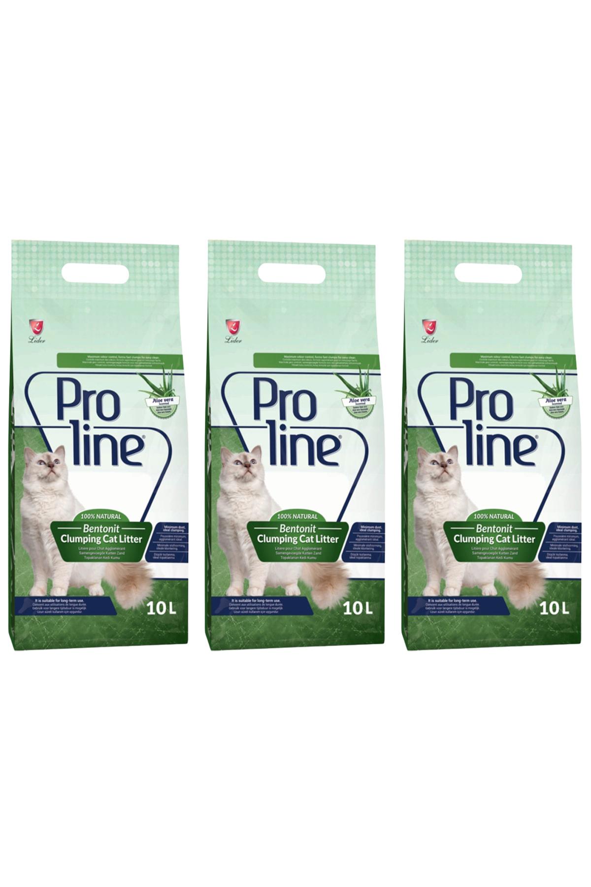 ProLine Aloe Vera Kokulu Topaklanan İnce Taneli Bentonit Kedi Kumu 3 x 10 lt